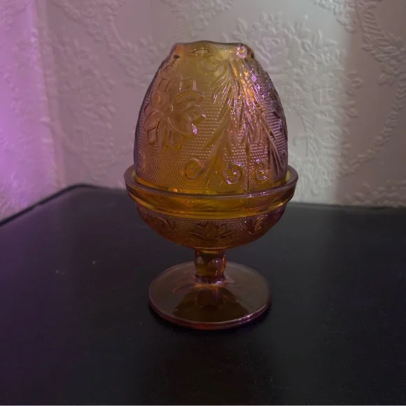 Vintage Indiana Glass Amber Fairy Lamp Chantilly, Tiara Glass - Picture 6 of 6